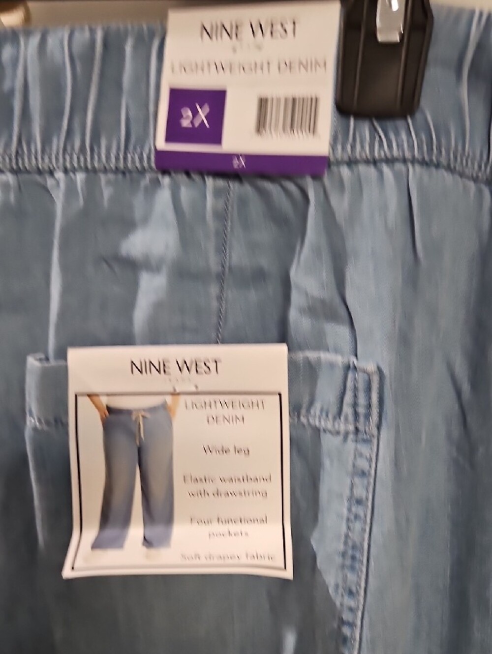 Nine West Light Blue Wide-Leg Pants with Drawstring - Picture 3 of 4
